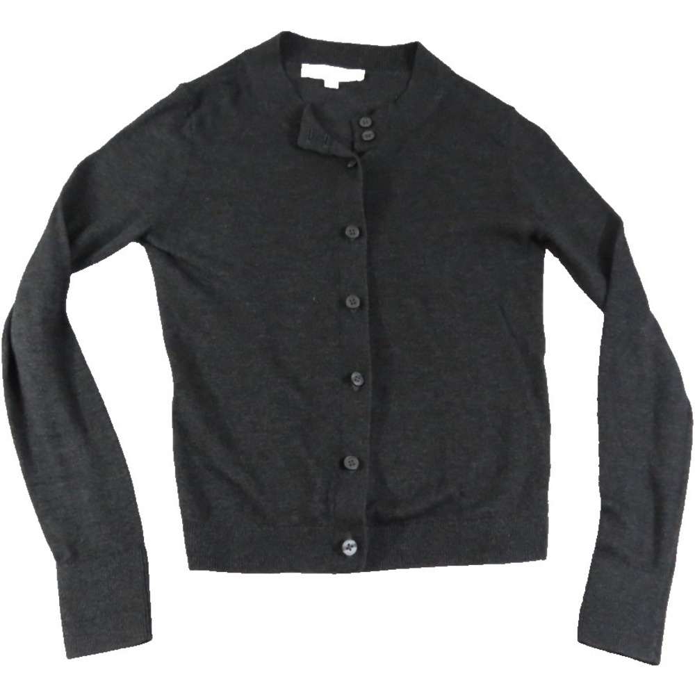 Loft Cardigan Sweater Women 2XS Charcoal Wool Bnd Ribbed Hem & Cuff Button Front